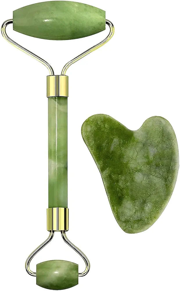 Jade Face Roller & Gua Sha Set | Anti-Aging Facial Massager