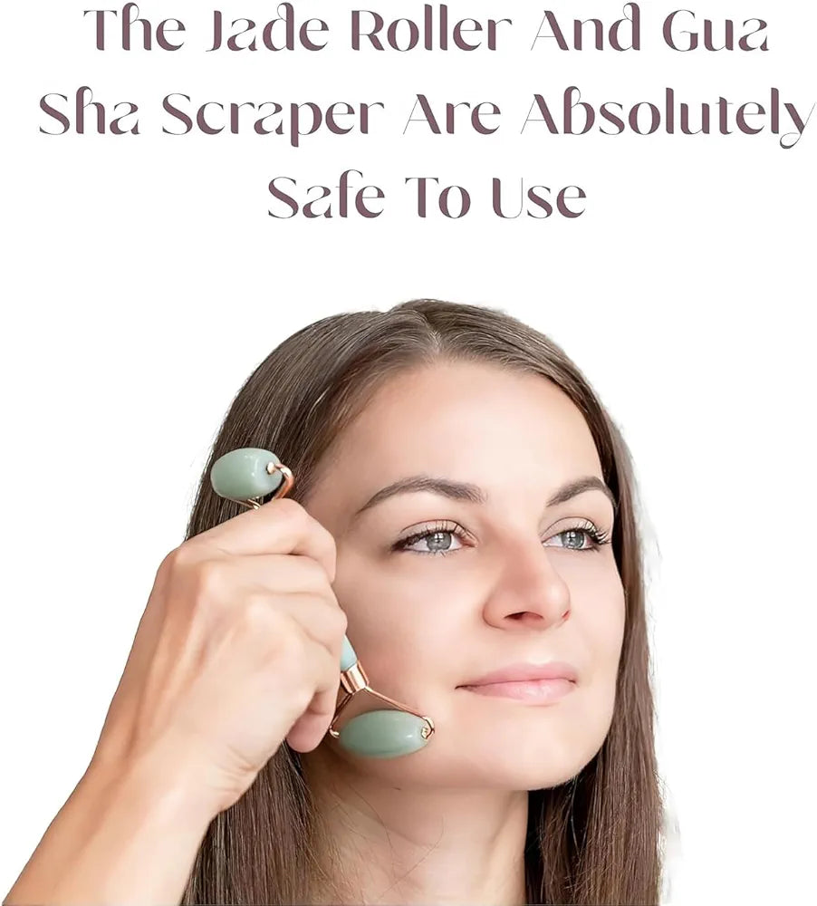 Jade Face Roller & Gua Sha Set | Anti-Aging Facial Massager