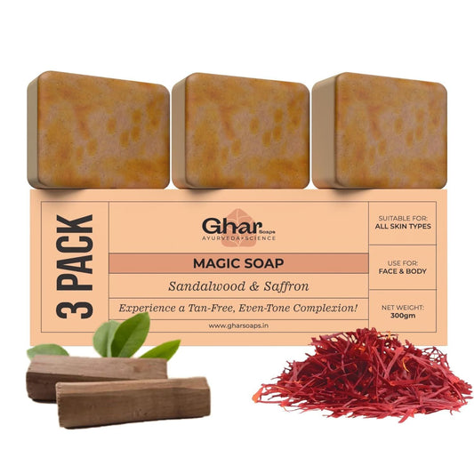 Ghar Magic Tan Removal Soap with Saffron & Sandalwood – Pack of 3