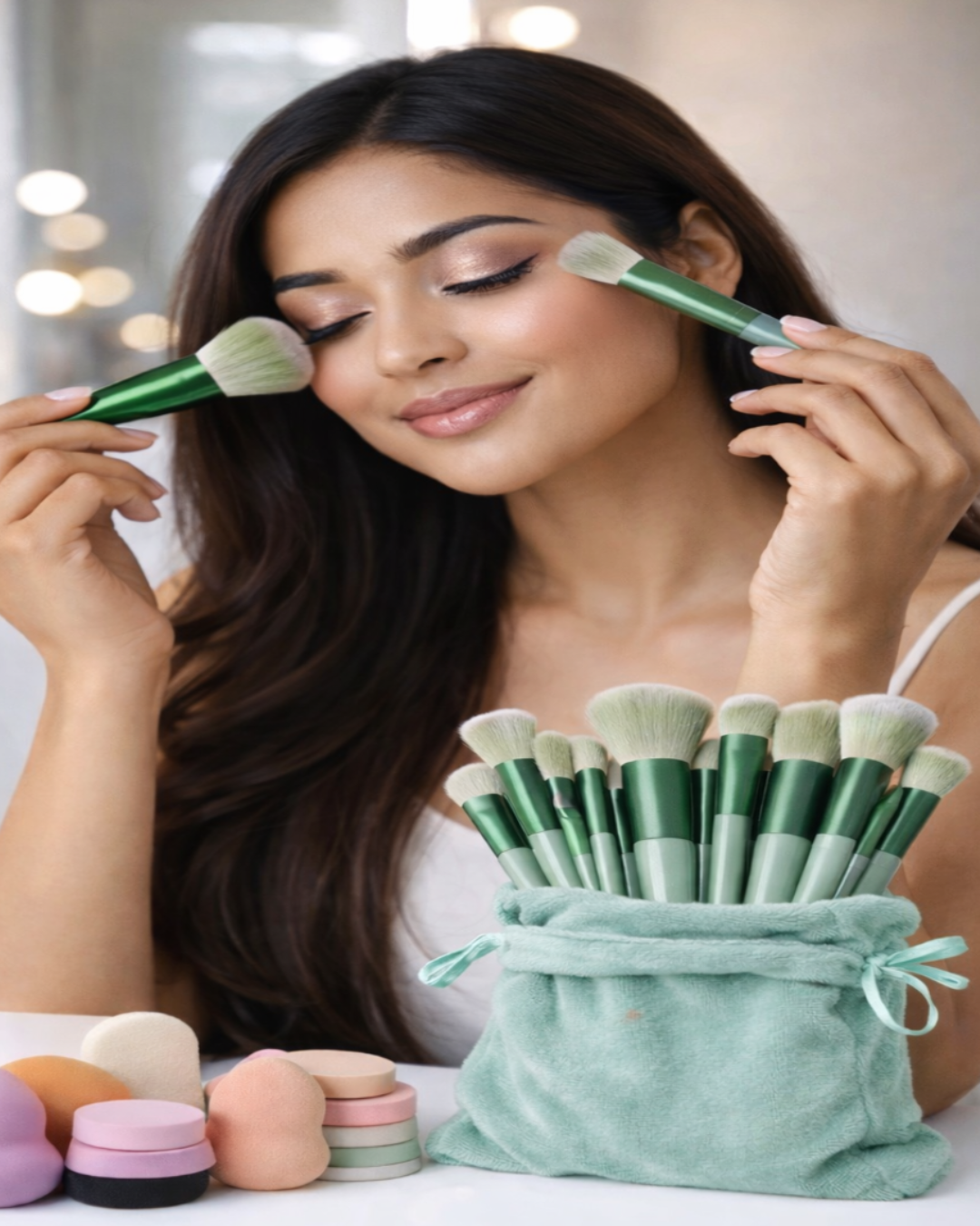 19 Pcs Professional Makeup Brush Set with 6 Beauty Blender Sponges